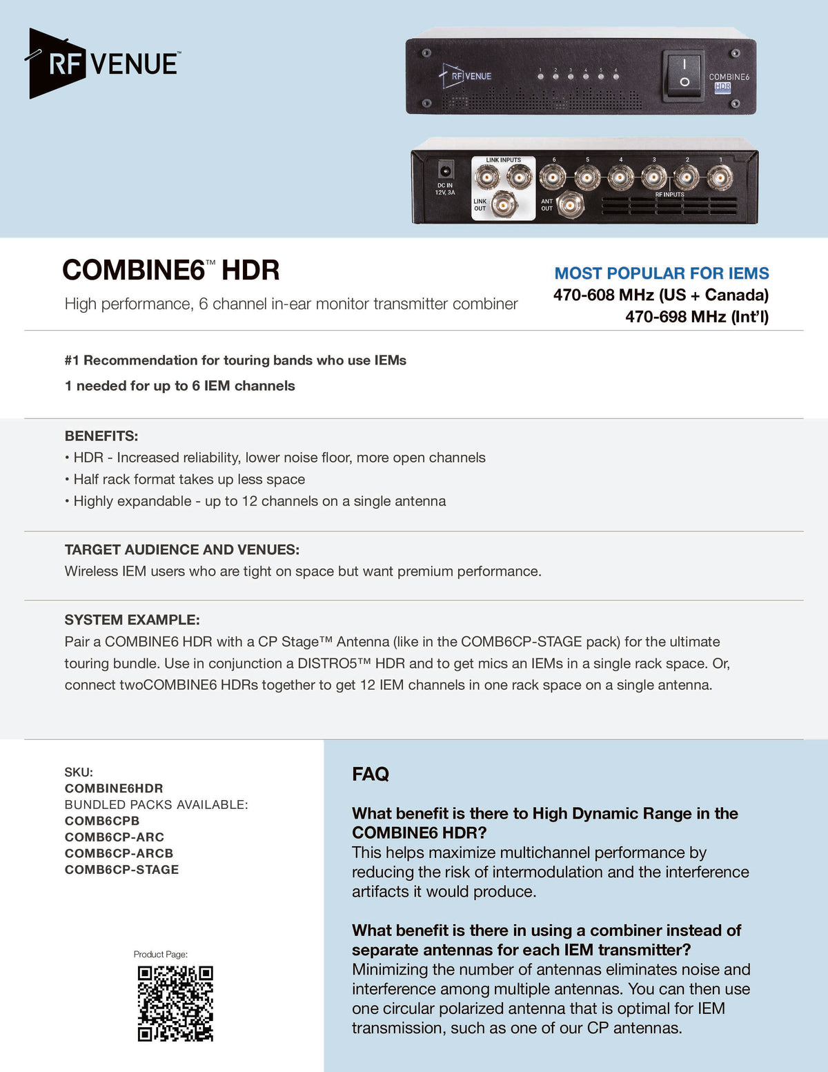 COMBINE6 HDR Six (6) Channel IEM Transmitter Combiner